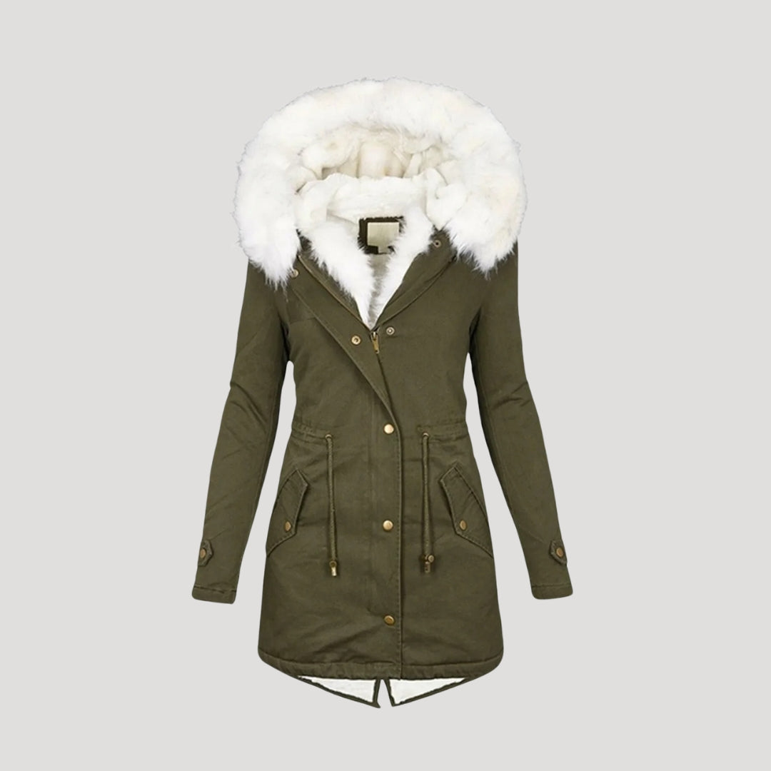 Damen Winterparka mit Kunstfellkragen & Taillengürtel