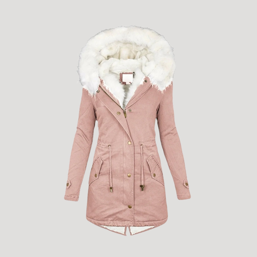 Damen Winterparka mit Kunstfellkragen & Taillengürtel