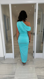 Elena Gerafftes Off-Shoulder-Kleid – Aqua