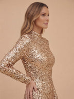 Adriana Pailletten-Minikleid mit langen Ärmeln – Gold
