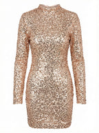 Adriana Pailletten-Minikleid mit langen Ärmeln – Gold