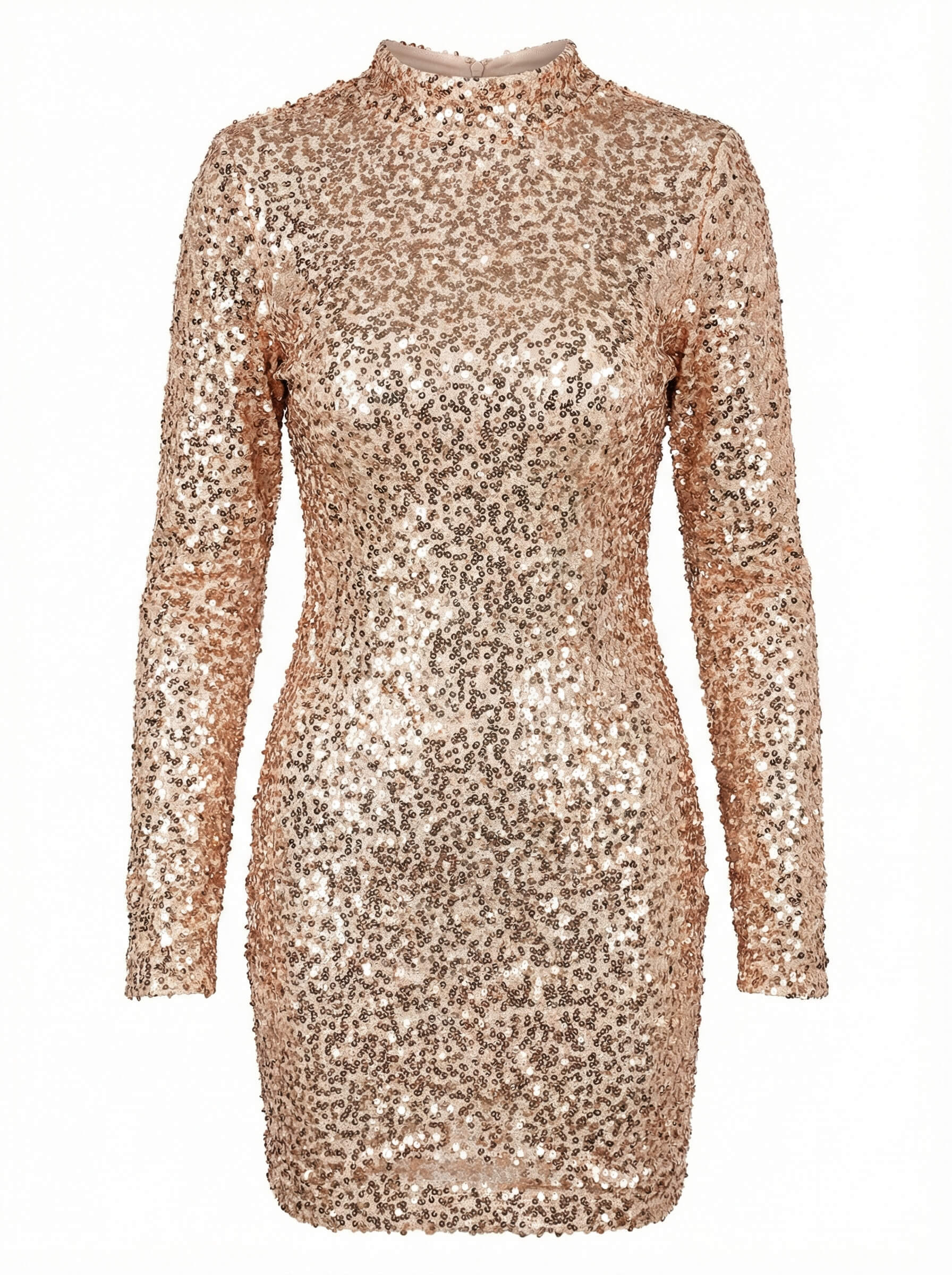 Adriana Pailletten-Minikleid mit langen Ärmeln – Gold