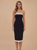 Alessia Trägerloses Bandage-Midikleid – Schwarz/Creme