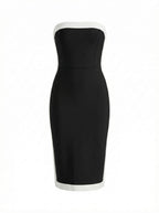 Alessia Trägerloses Bandage-Midikleid – Schwarz/Creme