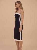 Alessia Trägerloses Bandage-Midikleid – Schwarz/Creme