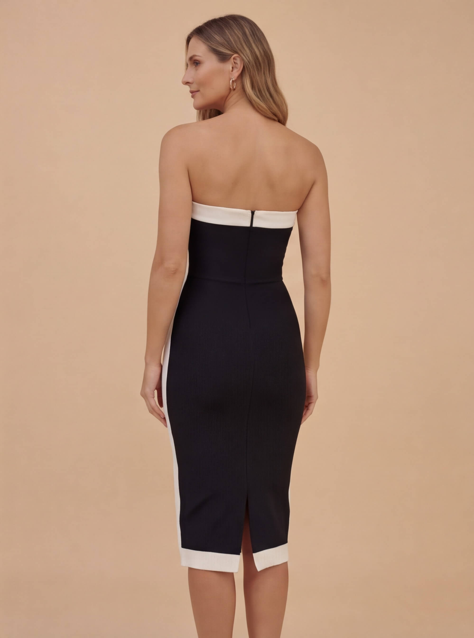 Alessia Trägerloses Bandage-Midikleid – Schwarz/Creme