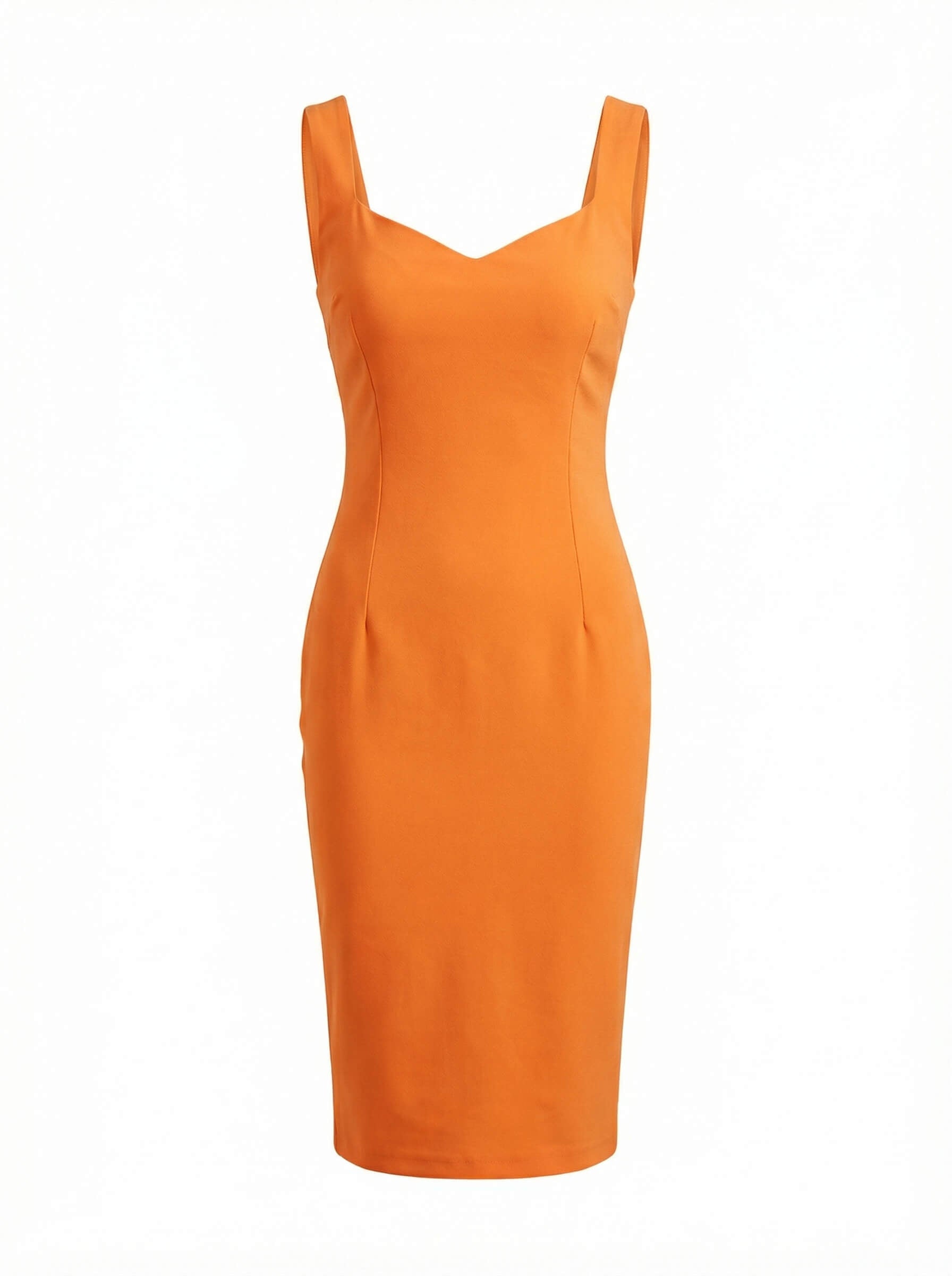 Alina Herz-Ausschnitt Midi Kleid – Orange
