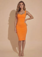 Alina Herz-Ausschnitt Midi Kleid – Orange
