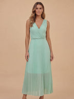 Arielle Plissiertes Midi Kleid – Mint