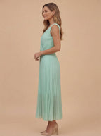 Arielle Plissiertes Midi Kleid – Mint