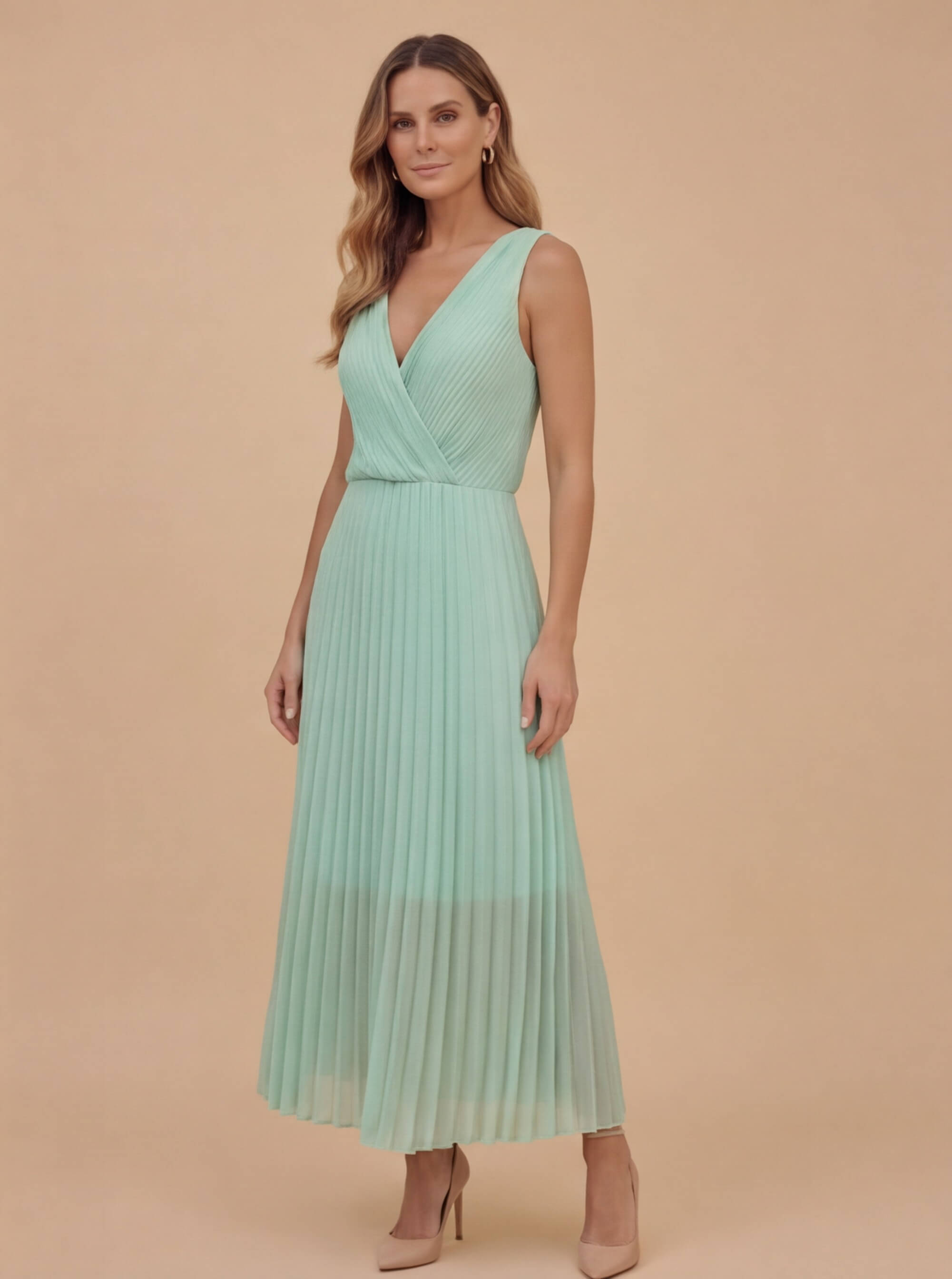 Arielle Plissiertes Midi Kleid – Mint