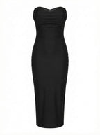 Camila Satin-Bandeaukleid – Schwarz