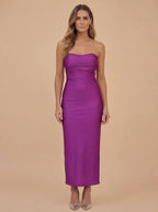 Camila Satin-Bandeaukleid – Magenta