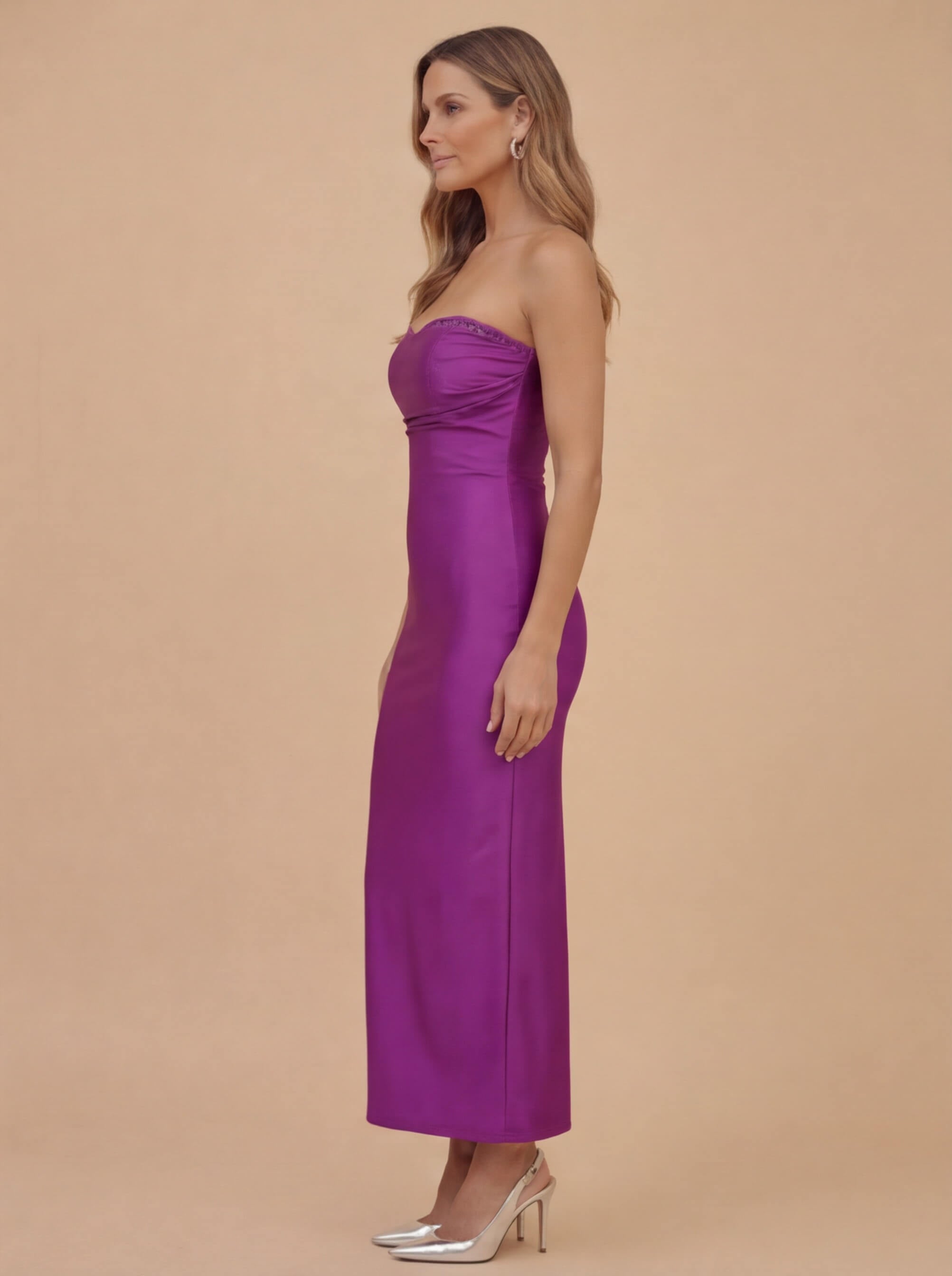 Camila Satin-Bandeaukleid – Magenta