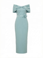 Celeste Bardot Maxikleid – Sea Mist