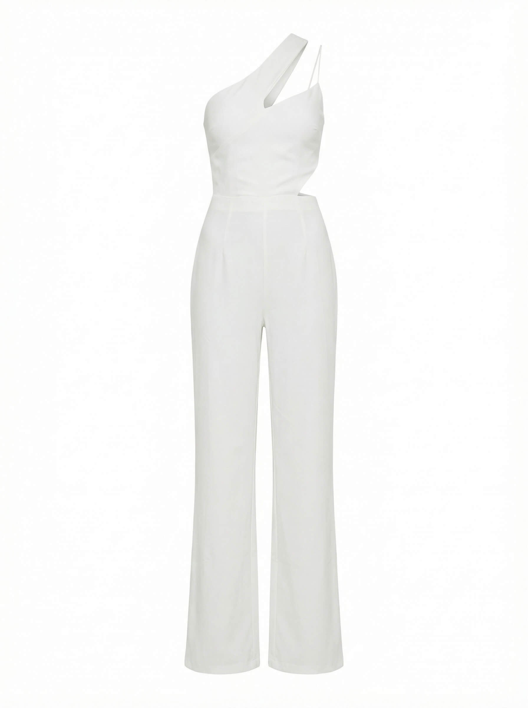 Claudia One-Shoulder Cut-Out Jumpsuit – Weiß