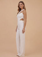 Claudia One-Shoulder Cut-Out Jumpsuit – Weiß
