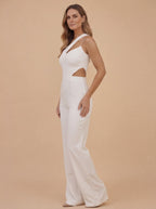 Claudia One-Shoulder Cut-Out Jumpsuit – Weiß