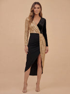 Damen Abendkleid – Schwarz-Goldenes Partykleid mit Glitzer