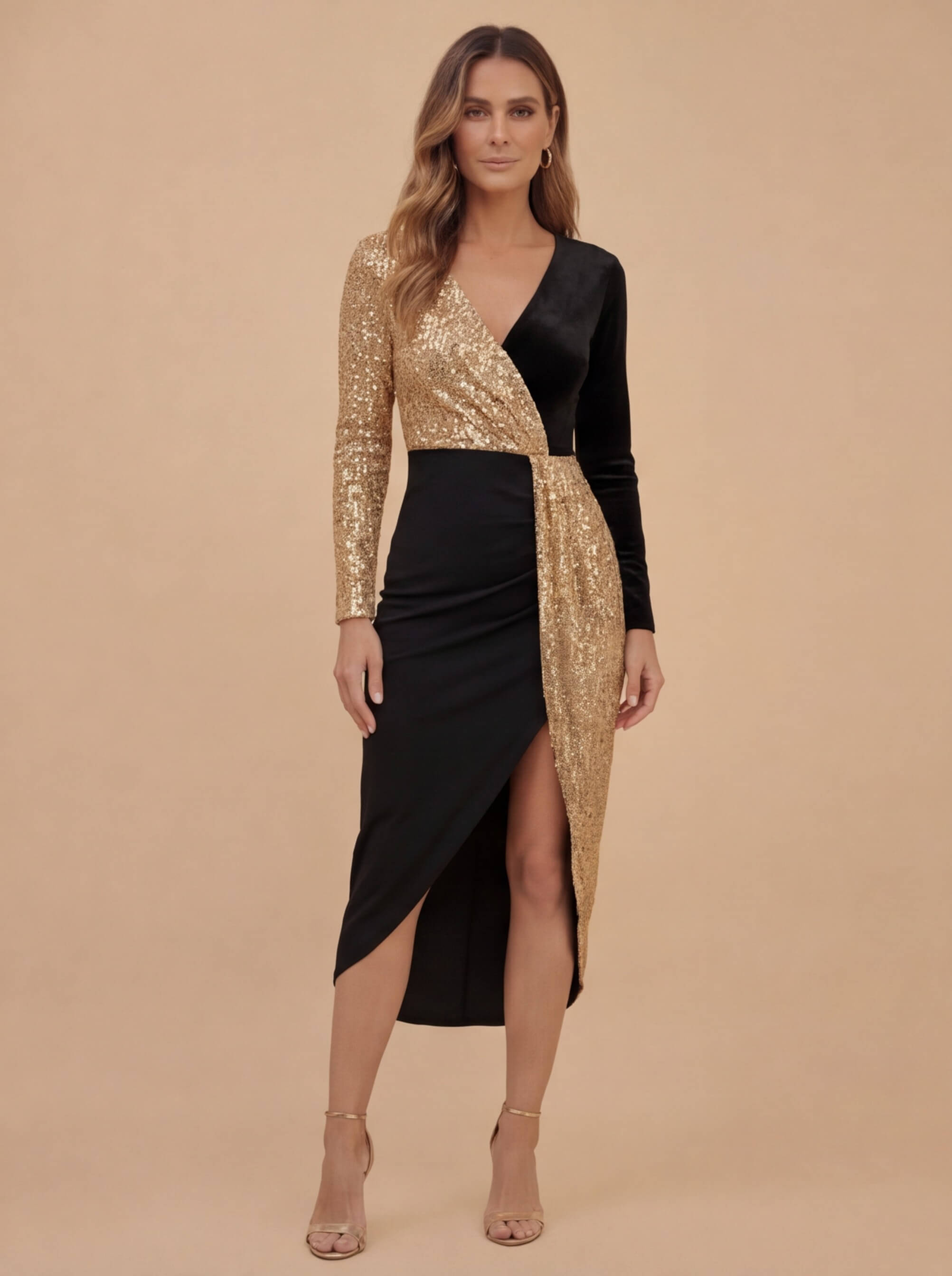 Damen Abendkleid – Schwarz-Goldenes Partykleid mit Glitzer