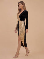 Damen Abendkleid – Schwarz-Goldenes Partykleid mit Glitzer