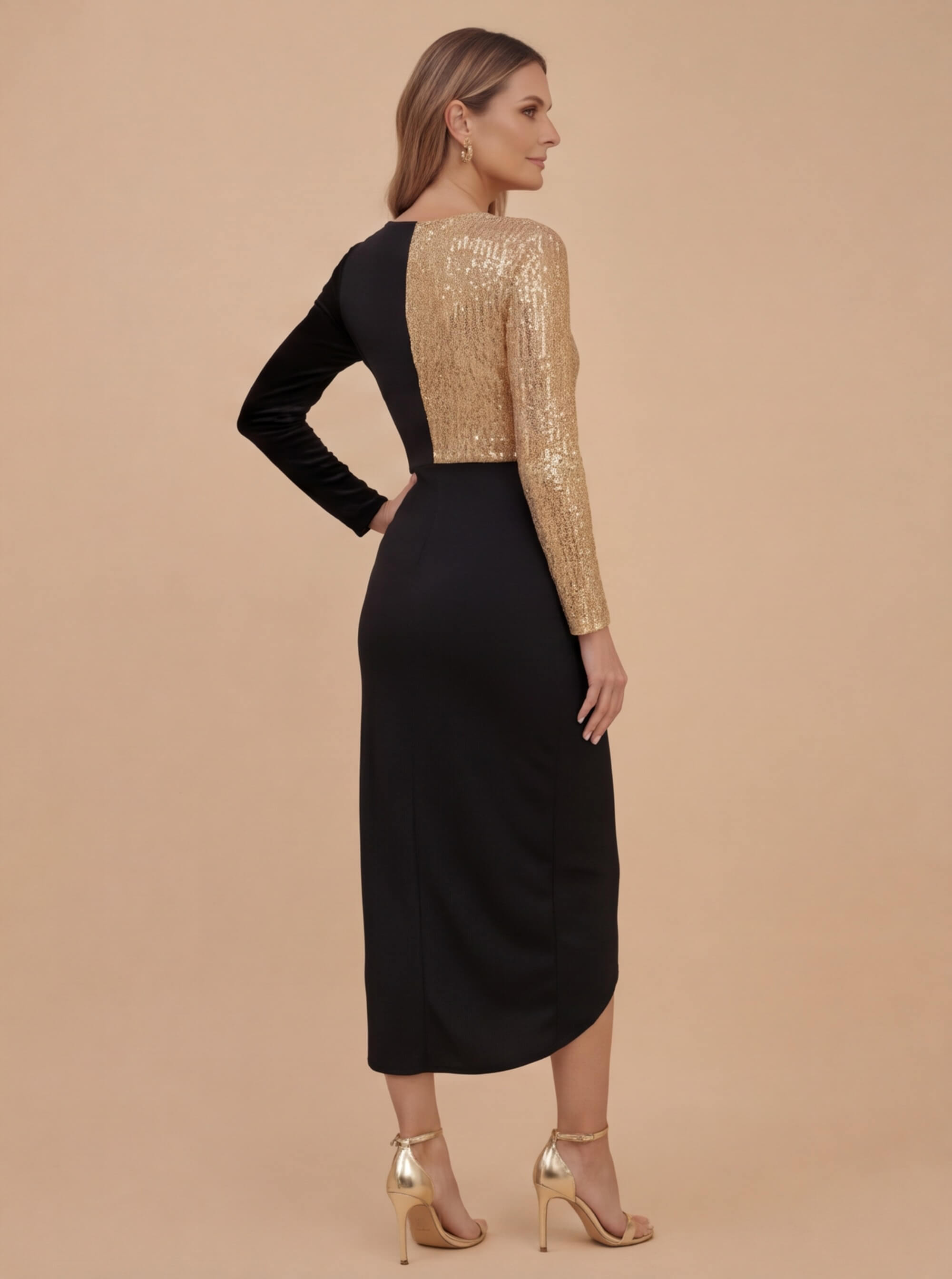 Damen Abendkleid – Schwarz-Goldenes Partykleid mit Glitzer
