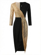 Damen Abendkleid – Schwarz-Goldenes Partykleid mit Glitzer