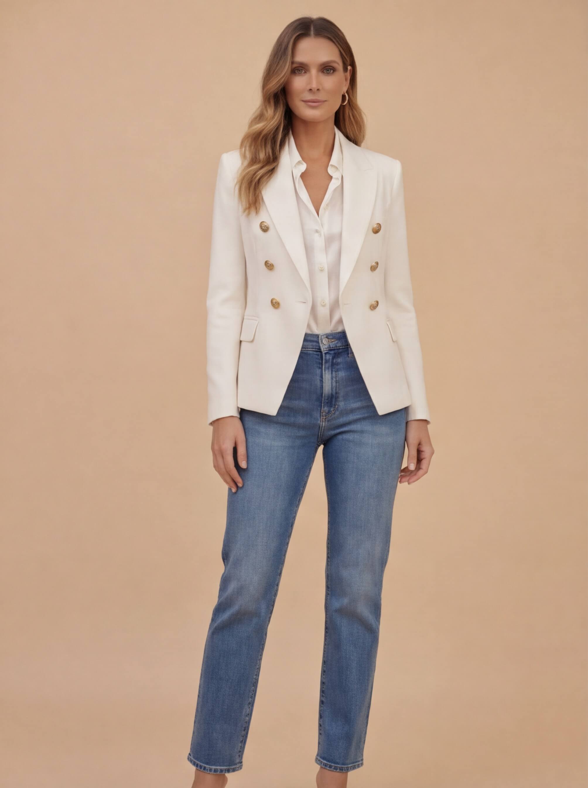 Damen Blazer – Eleganter Doppelreihiger Premium Blazer mit Goldknöpfen