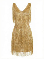 Damen Cocktailkleid – Goldenes Fransen Luxus Party Dress