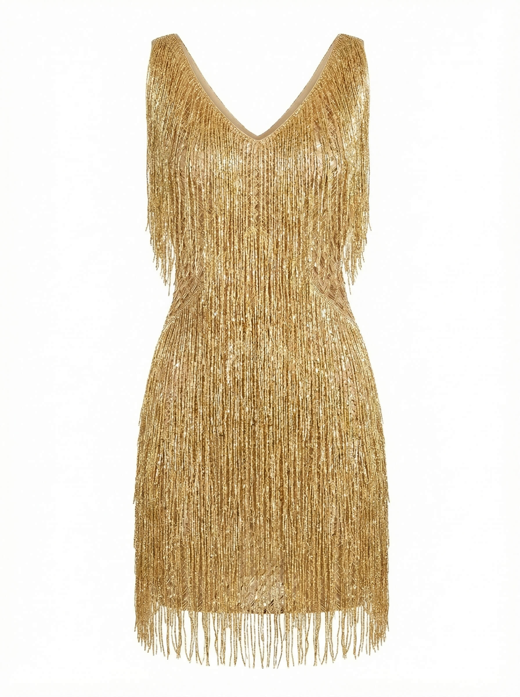 Damen Cocktailkleid – Goldenes Fransen Luxus Party Dress