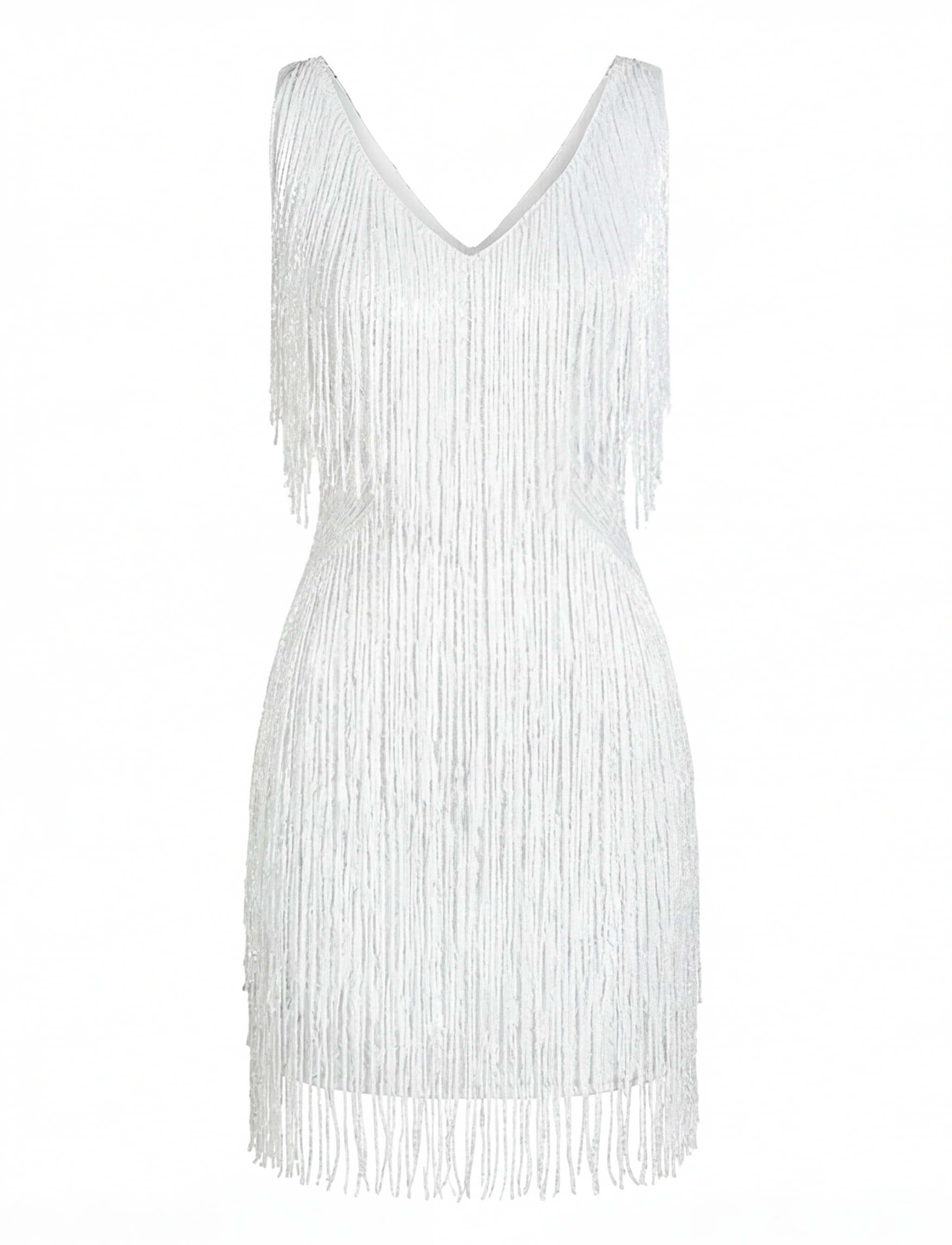 Damen Cocktailkleid – Goldenes Fransen Luxus Party Dress