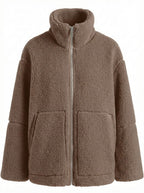 Damen Fleecejacke – Kuschelige Teddy Winterjacke mit Reißverschluss
