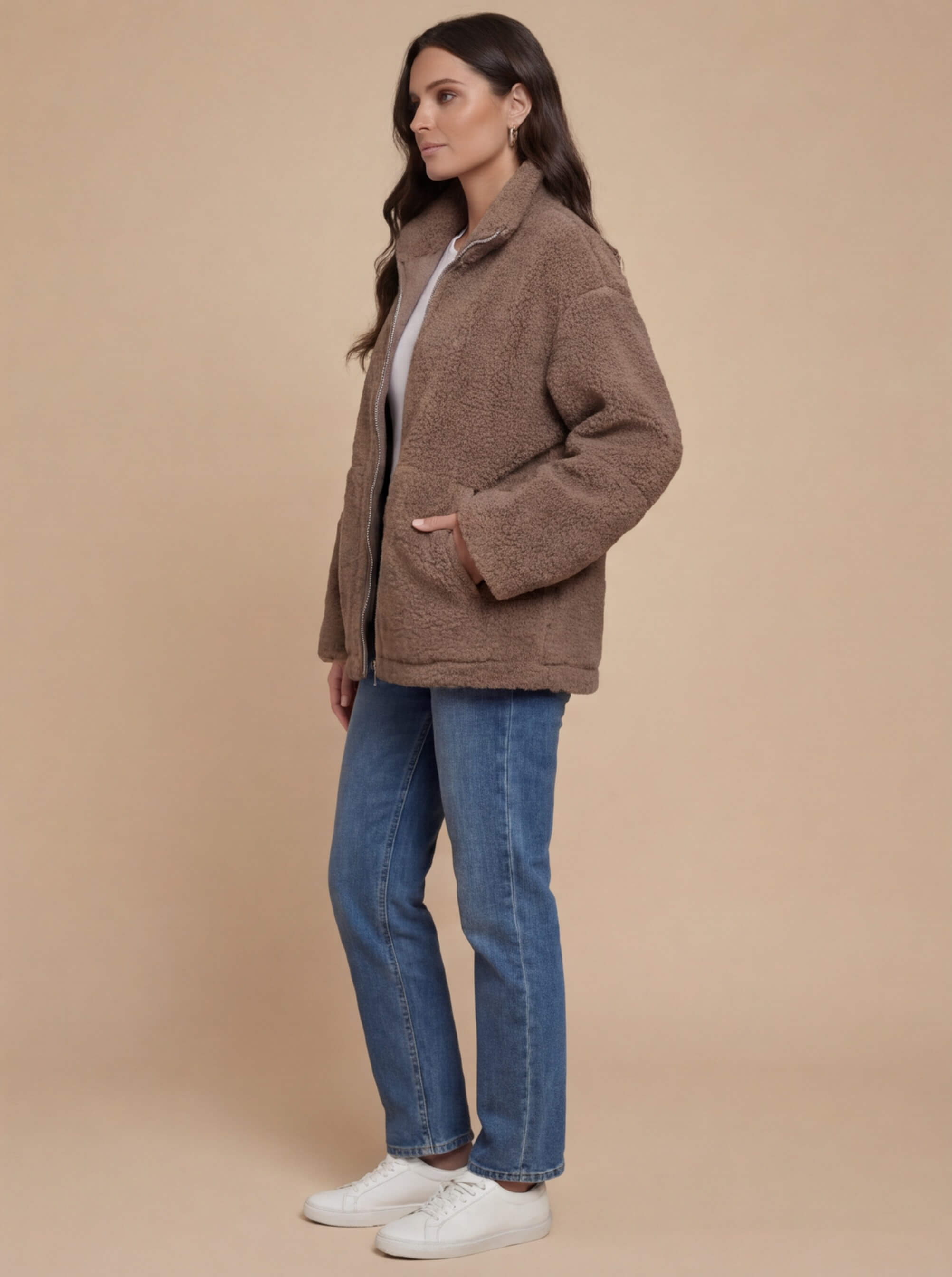 Damen Fleecejacke – Kuschelige Teddy Winterjacke mit Reißverschluss