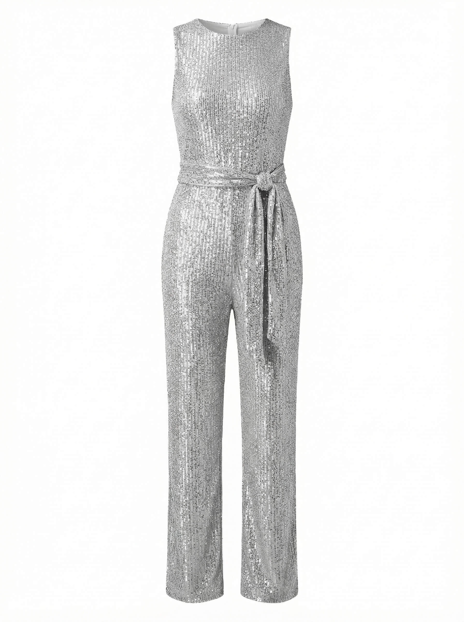 Damen Jumpsuit – Eleganter Pailletten-Jumpsuit mit Taillengürtel