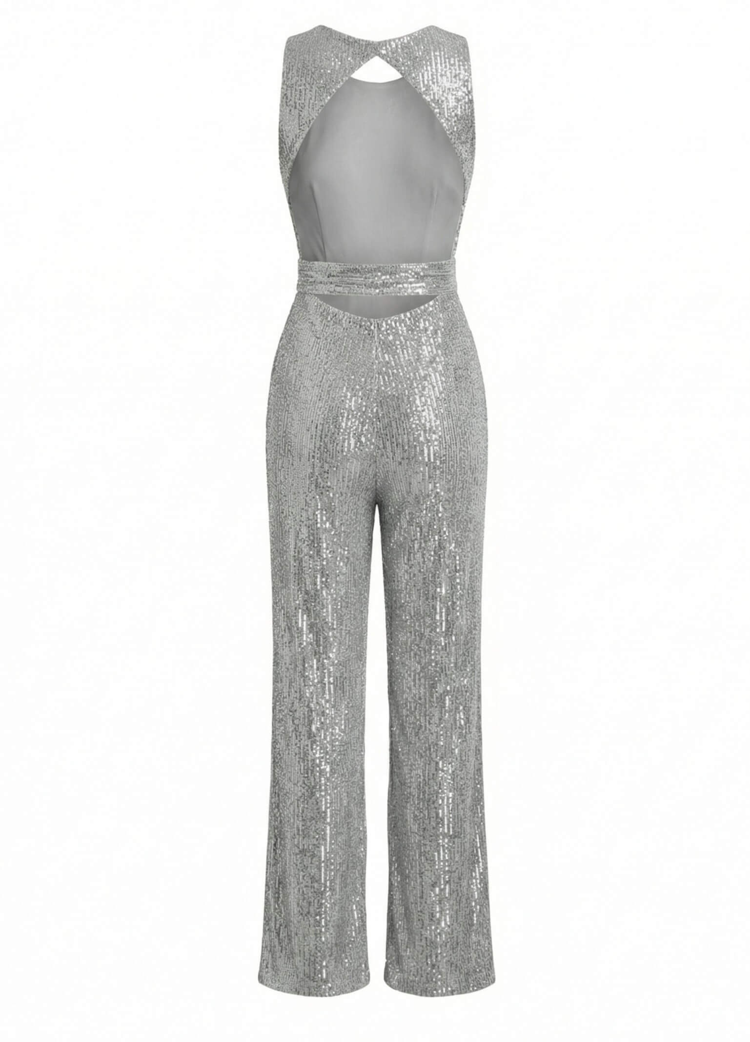 Damen Jumpsuit – Eleganter Pailletten-Jumpsuit mit Taillengürtel