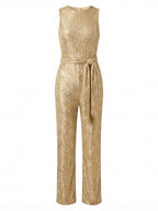 Damen Jumpsuit – Eleganter Pailletten-Jumpsuit mit Taillengürtel