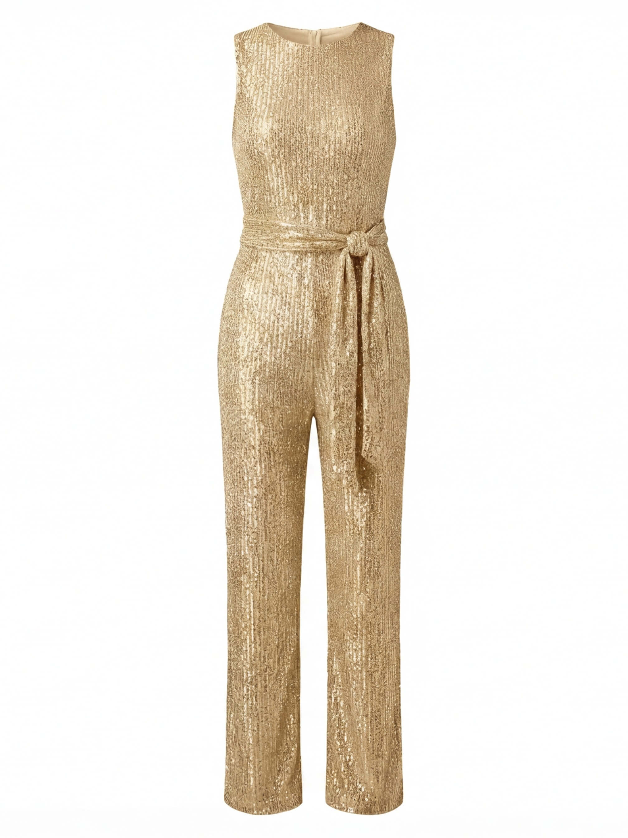 Damen Jumpsuit – Eleganter Pailletten-Jumpsuit mit Taillengürtel