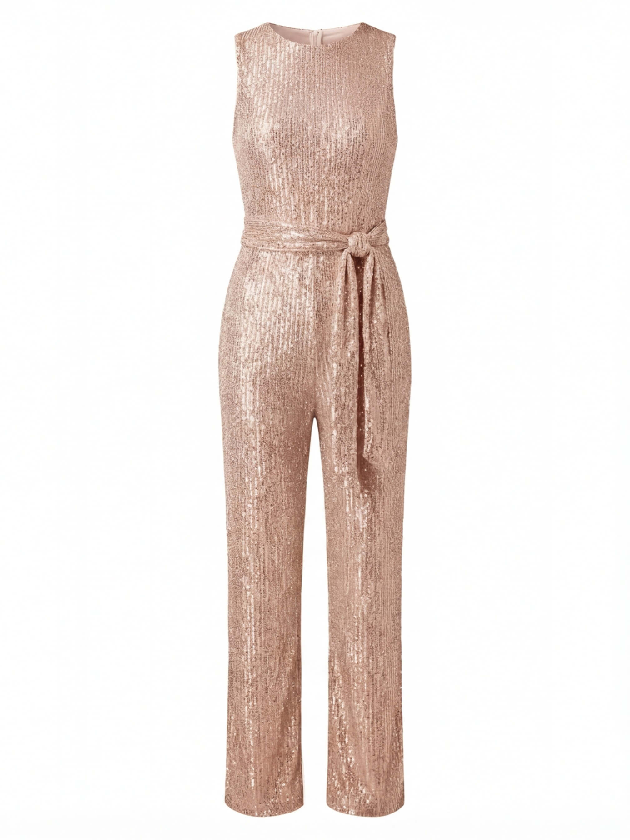 Damen Jumpsuit – Eleganter Pailletten-Jumpsuit mit Taillengürtel
