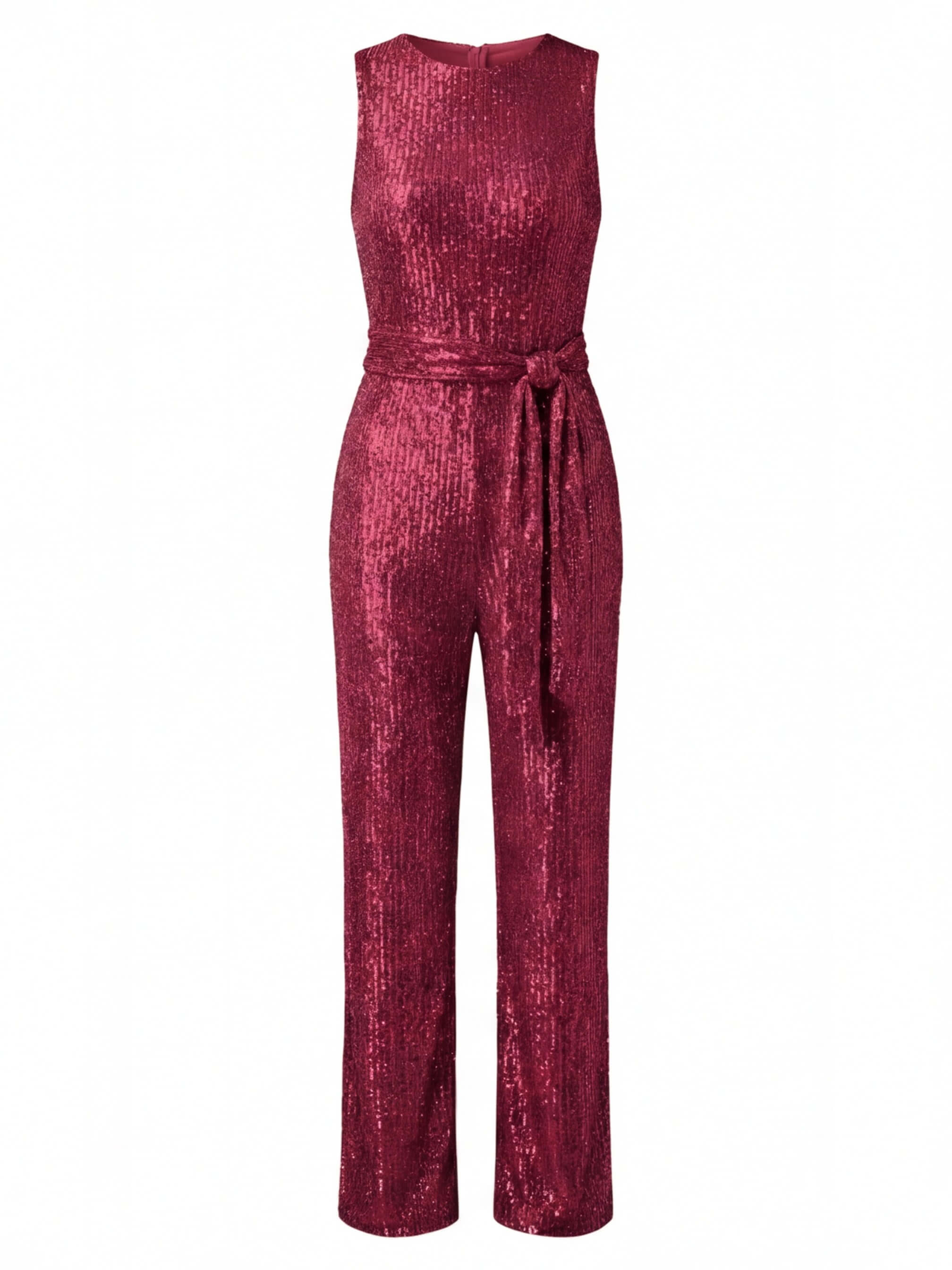 Damen Jumpsuit – Eleganter Pailletten-Jumpsuit mit Taillengürtel