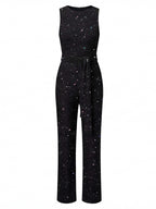 Damen Jumpsuit – Eleganter Pailletten-Jumpsuit mit Taillengürtel