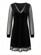 Damen Kleid – Elegantes V-Ausschnitt Party Dress mit Glitzerärmeln