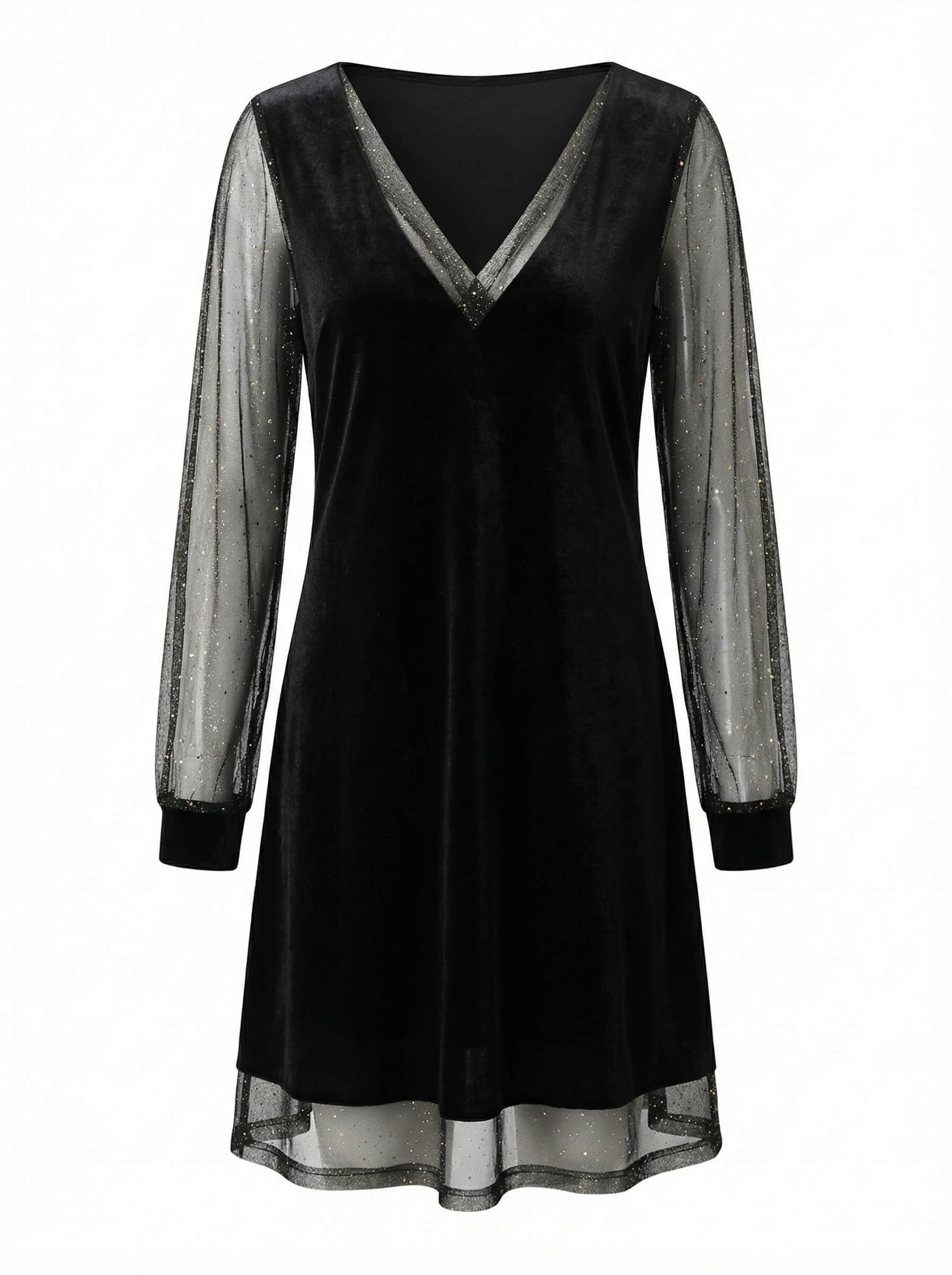 Damen Kleid – Elegantes V-Ausschnitt Party Dress mit Glitzerärmeln