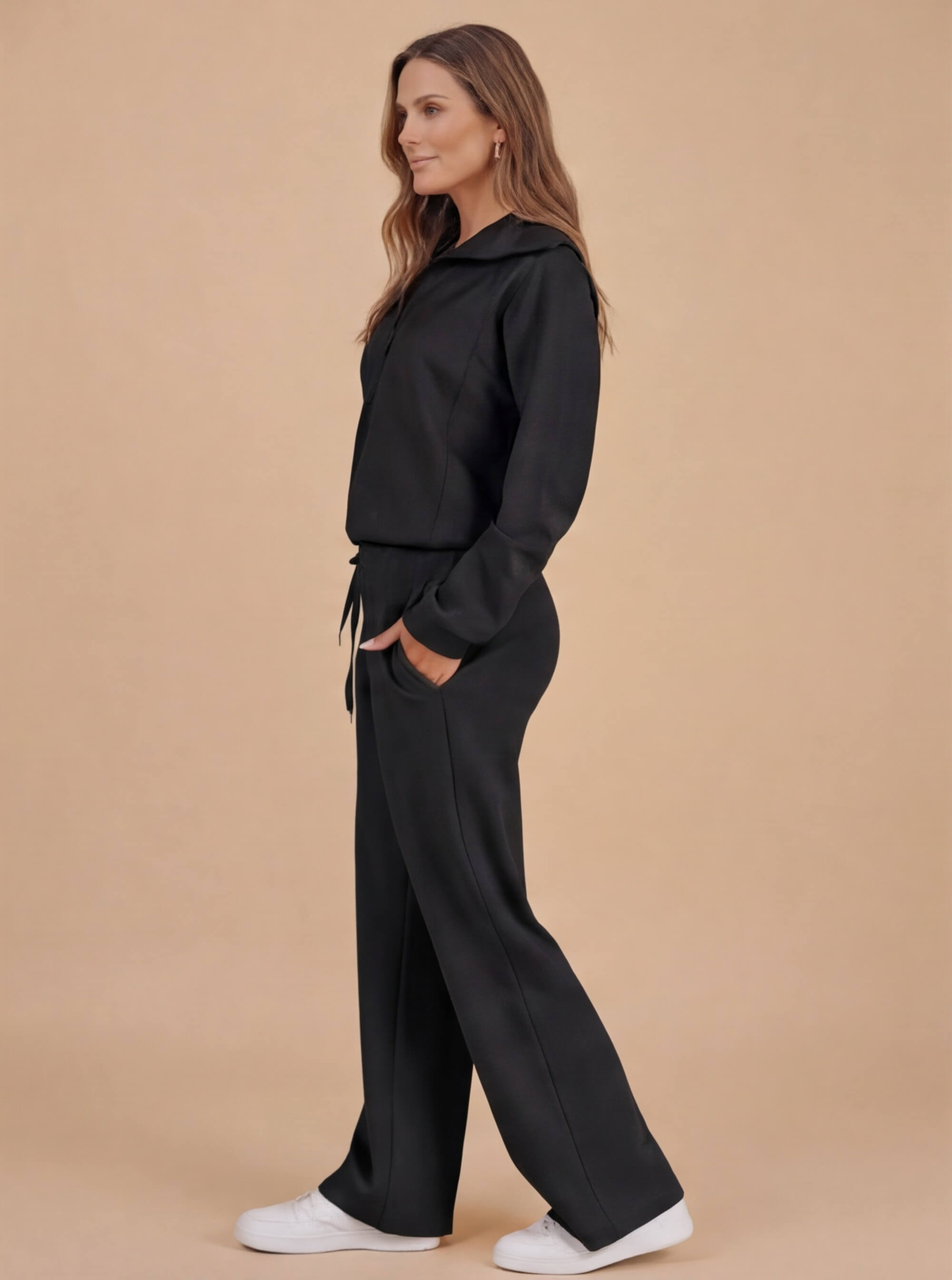 Damen Lounge Set – Weites Sweatshirt & Komfort-Hose mit Kragen