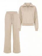 Damen Lounge Set – Weites Sweatshirt & Komfort-Hose mit Kragen
