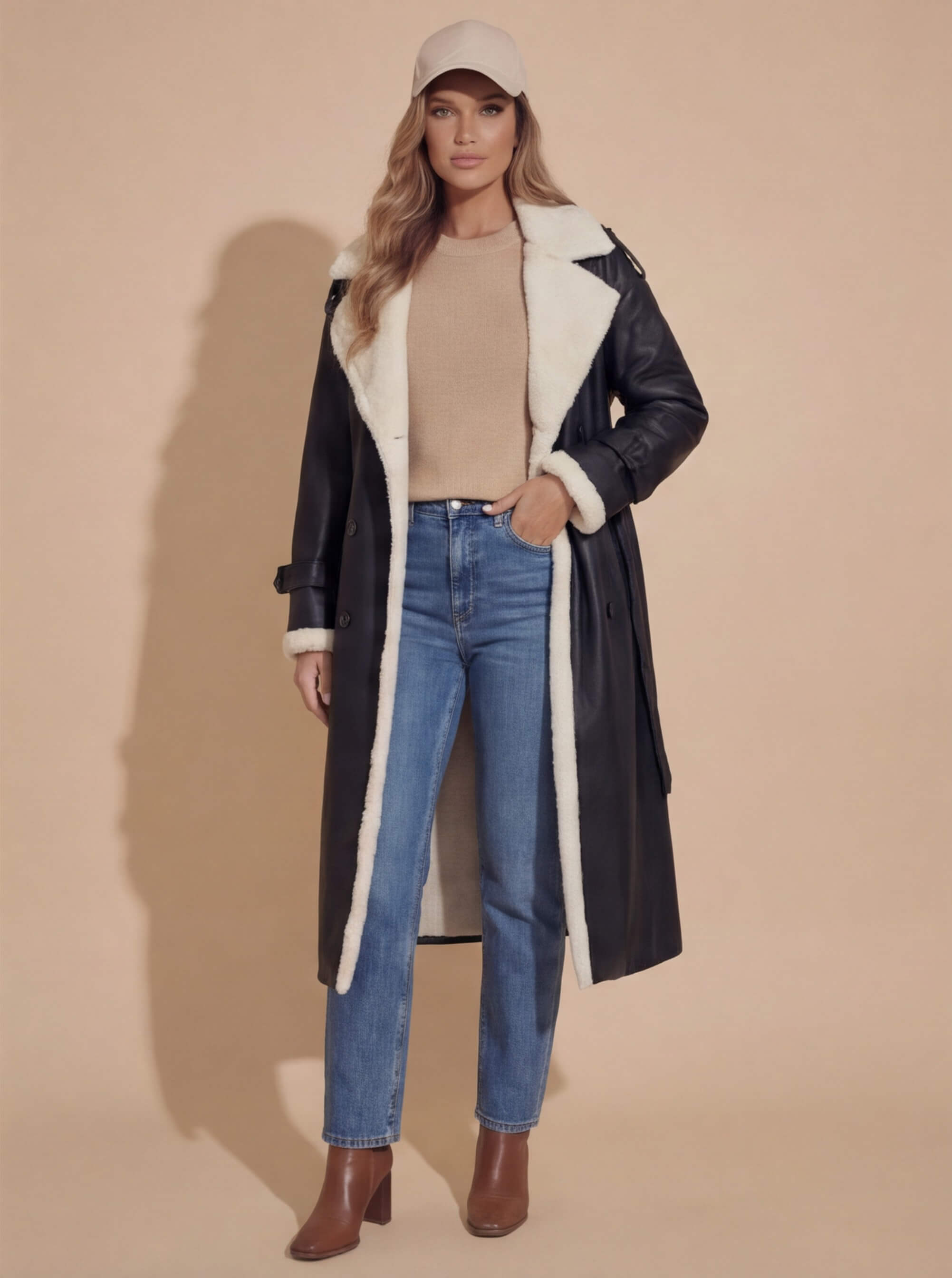 Damen Mantel - Lang, Warm & Mit Teddykragen