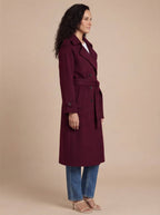 Damen Mantel – Eleganter Bordeaux Trenchcoat mit Bindegürtel