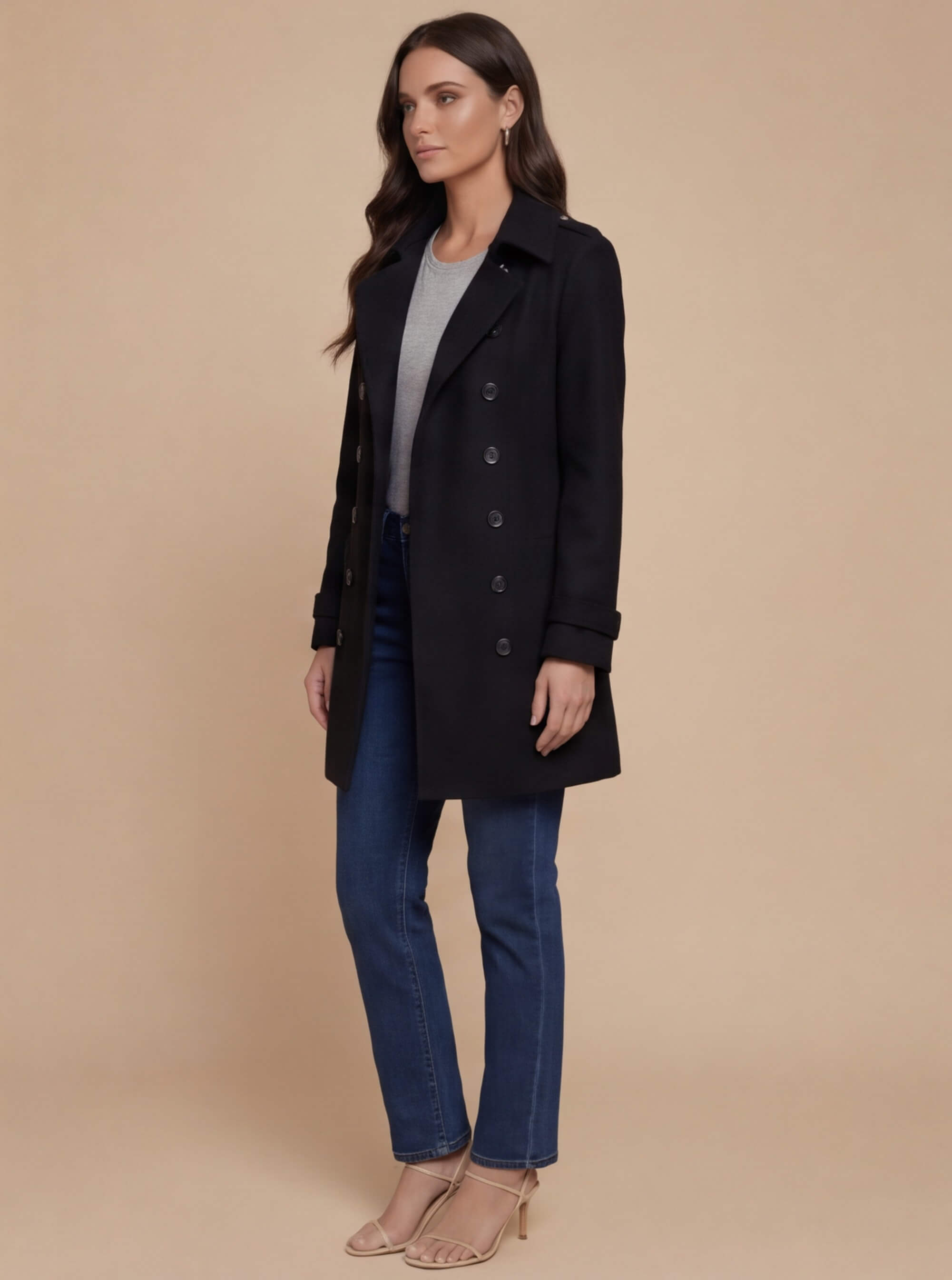 Damen Mantel – Klassischer Zweireihiger Chic Coat