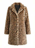 Damen Mantel – Kunstpelz Leopardenmuster Winter Coat