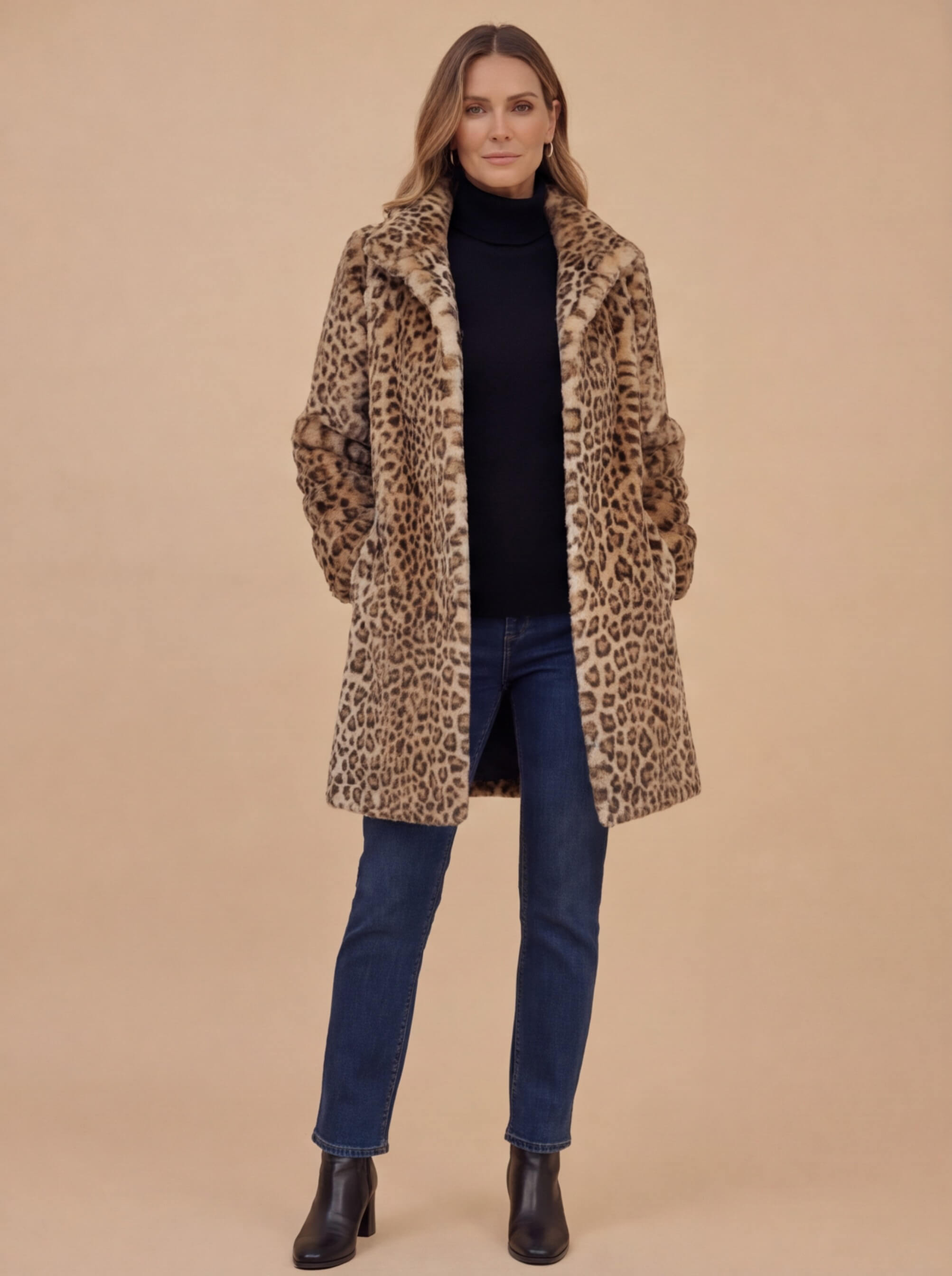 Damen Mantel – Kunstpelz Leopardenmuster Winter Coat
