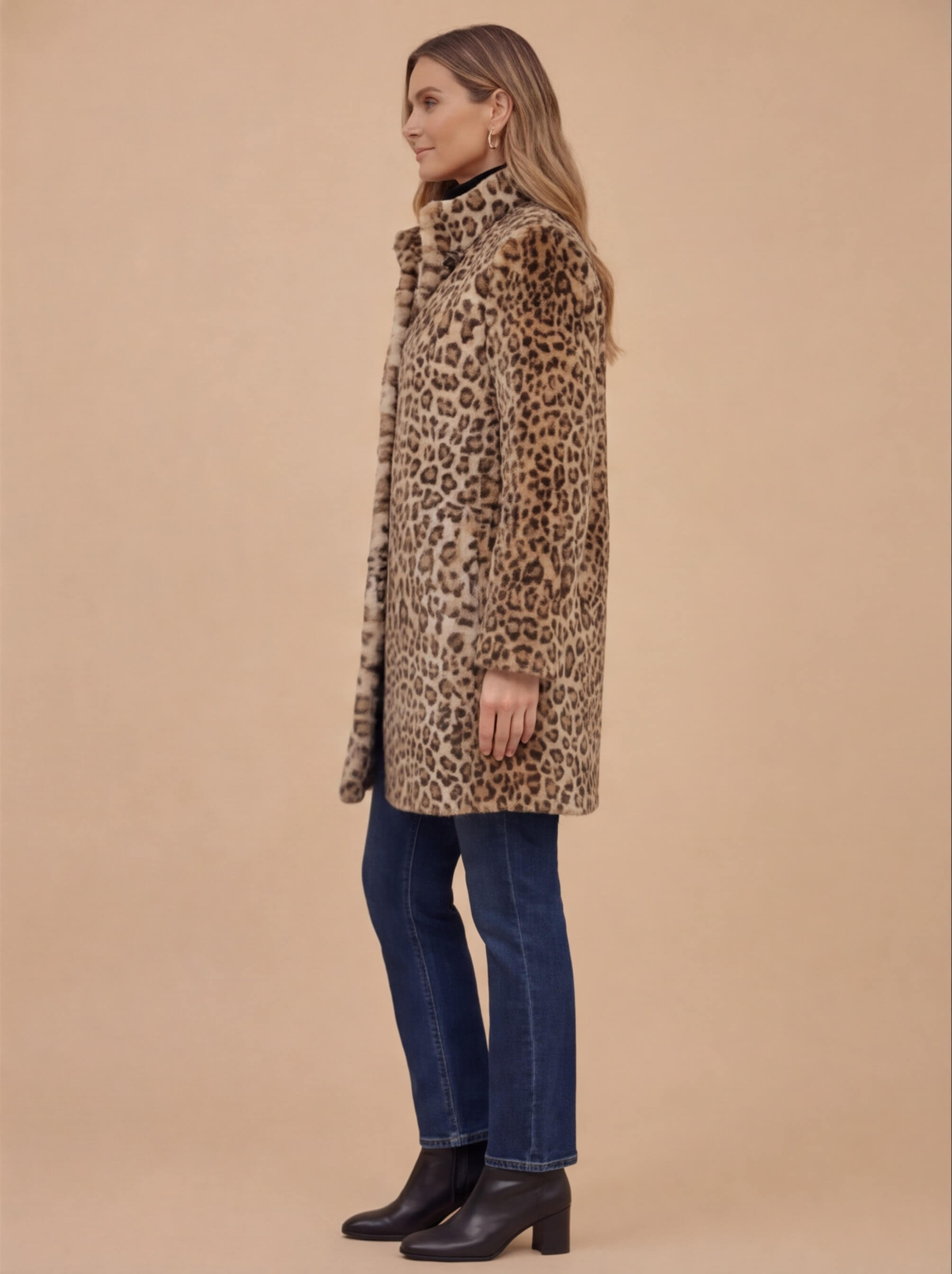 Damen Mantel – Kunstpelz Leopardenmuster Winter Coat
